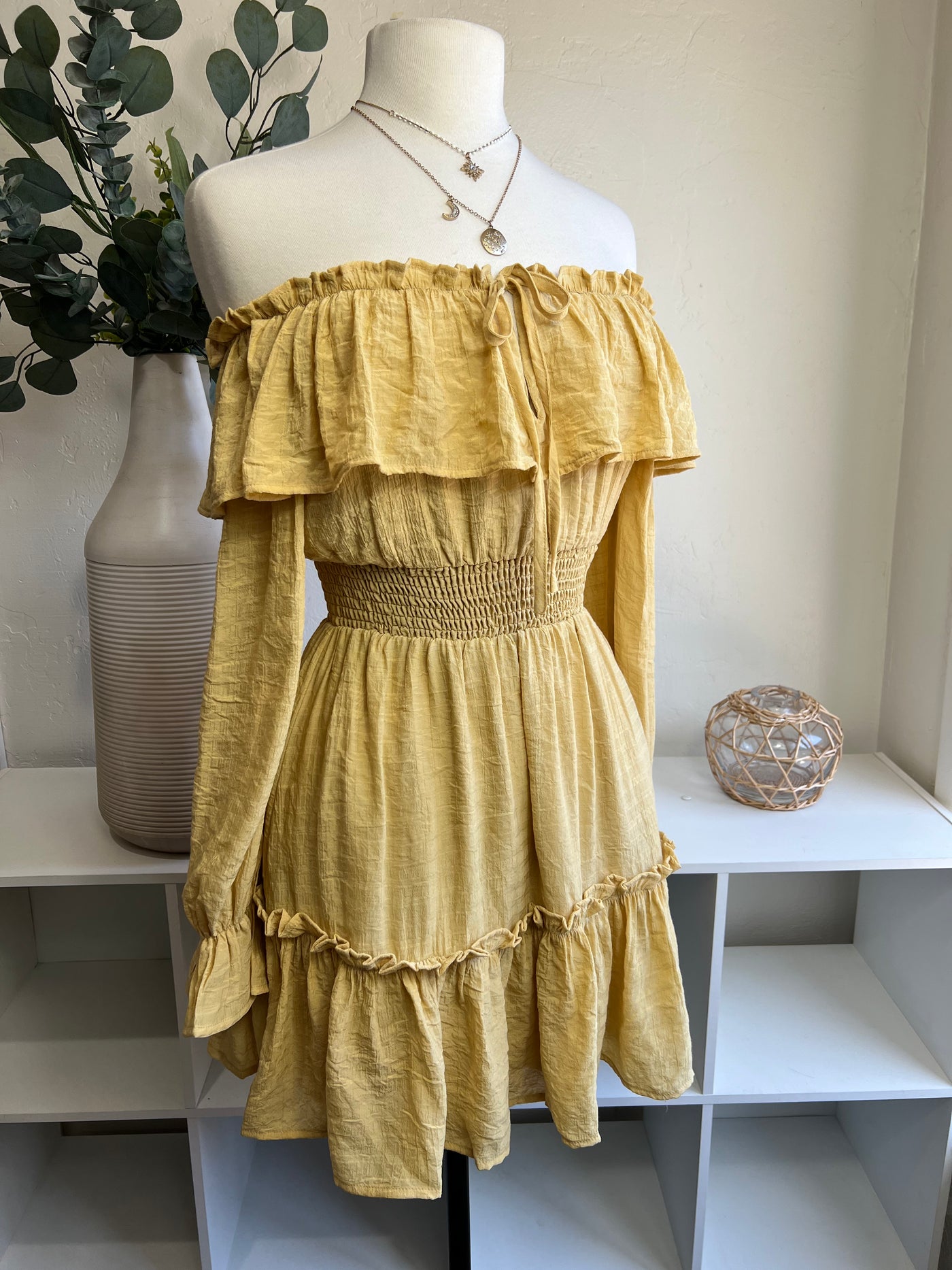 Luna Boho Mini Dress - Yellow