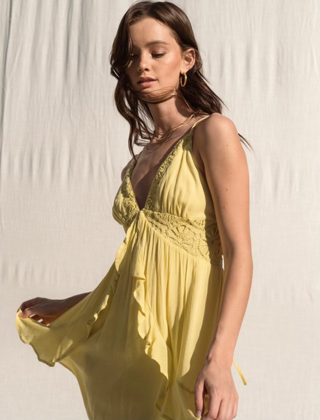 Lost In Spring Mini Dress - Yellow